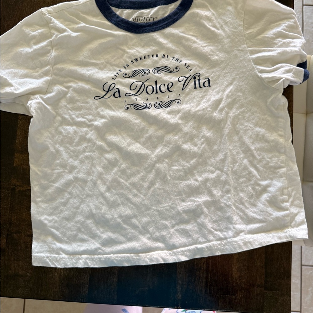 Mighty Fine White and Navy Graphic Tee